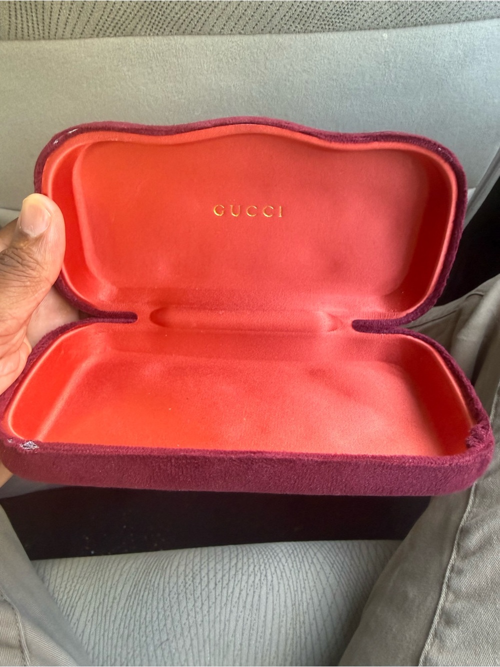 Gucci Burgundy Velvet Eyewear Case with Red Interior
